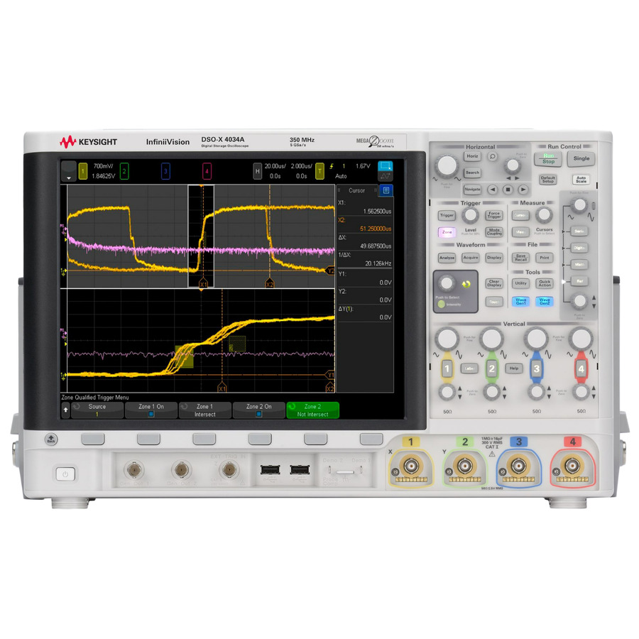 Keysight DSOX4034A: 4-Channel Digital Oscilloscope with 350 MHz Bandwidth, 4 Mpts Memory, 5 GS/s Sample Rate, and 12-bit Resolution 1 Keysight DSOX4034A: 4-Channel Digital Oscilloscope with 350 MHz Bandwidth, 4 Mpts Memory, 5 GS/s Sample Rate, and 12-bit Resolution