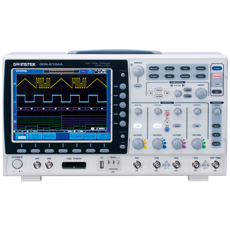Instek GDS-2104A VPO Digital Oscilloscope: 4-Channel, 100 MHz, 2 Mpts, 2 GS/s 1 Instek GDS-2104A VPO Digital Oscilloscope: 4-Channel, 100 MHz, 2 Mpts, 2 GS/s