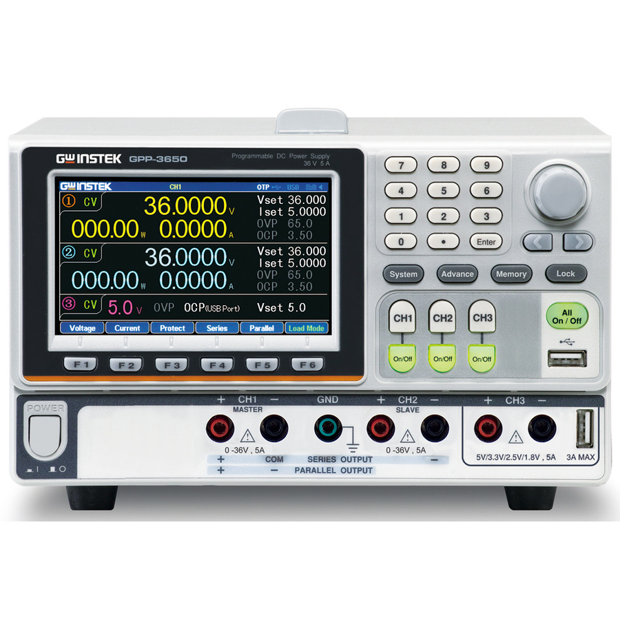 Instek GPP-3060 DC Power Supply, Triple Output, 5 V / 5 A, 2x 30 V/ 6 A, 385 W, RS-232, USB, LAN, GPP Series 1 Instek GPP-3060 DC Power Supply, Triple Output, 5 V / 5 A, 2x 30 V/ 6 A, 385 W, RS-232, USB, LAN, GPP Series