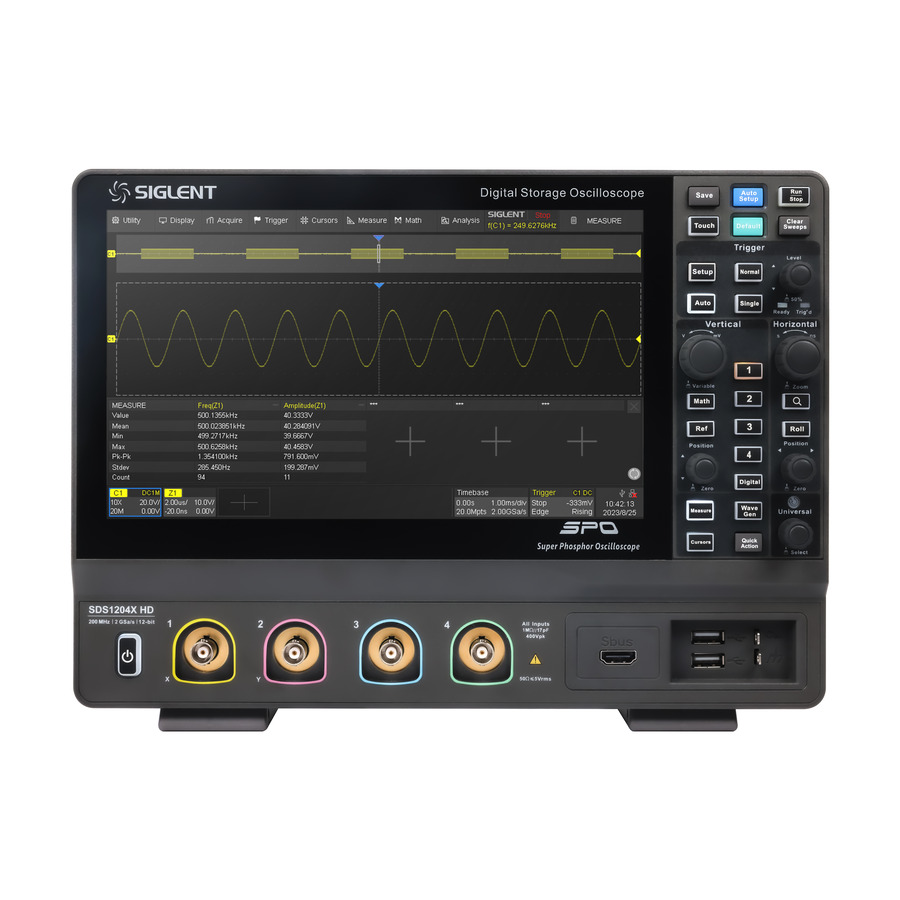 Siglent SDS1204X HD MSO: 4-Channel, 200 MHz Oscilloscope with 2 GS/s, 100 Mpts, and 12-bit Resolution 1 Siglent SDS1204X HD MSO: 4-Channel, 200 MHz Oscilloscope with 2 GS/s, 100 Mpts, and 12-bit Resolution